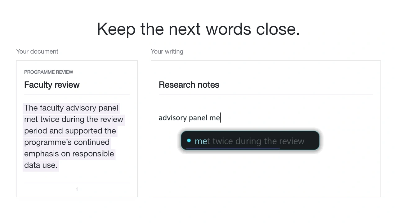 Text Follow demonstration showing the original source passage beside writing in Word.